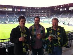 Rob Levy (right) enjoying a Portland Timbers match in Southwest Portland